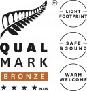 Stacked Qualmark 4 Star Plus Bronze Sustainable Tourism Business Award Logo